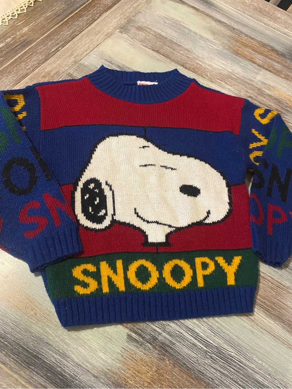 Snoopy Youth Kids Sweater Shirt Vintage Acrylic Y2K 90s Boy Girl